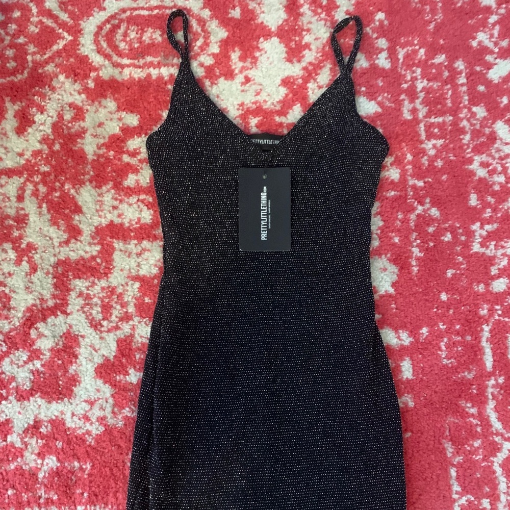 Pretty Little Thing metallic black bodycon dress
